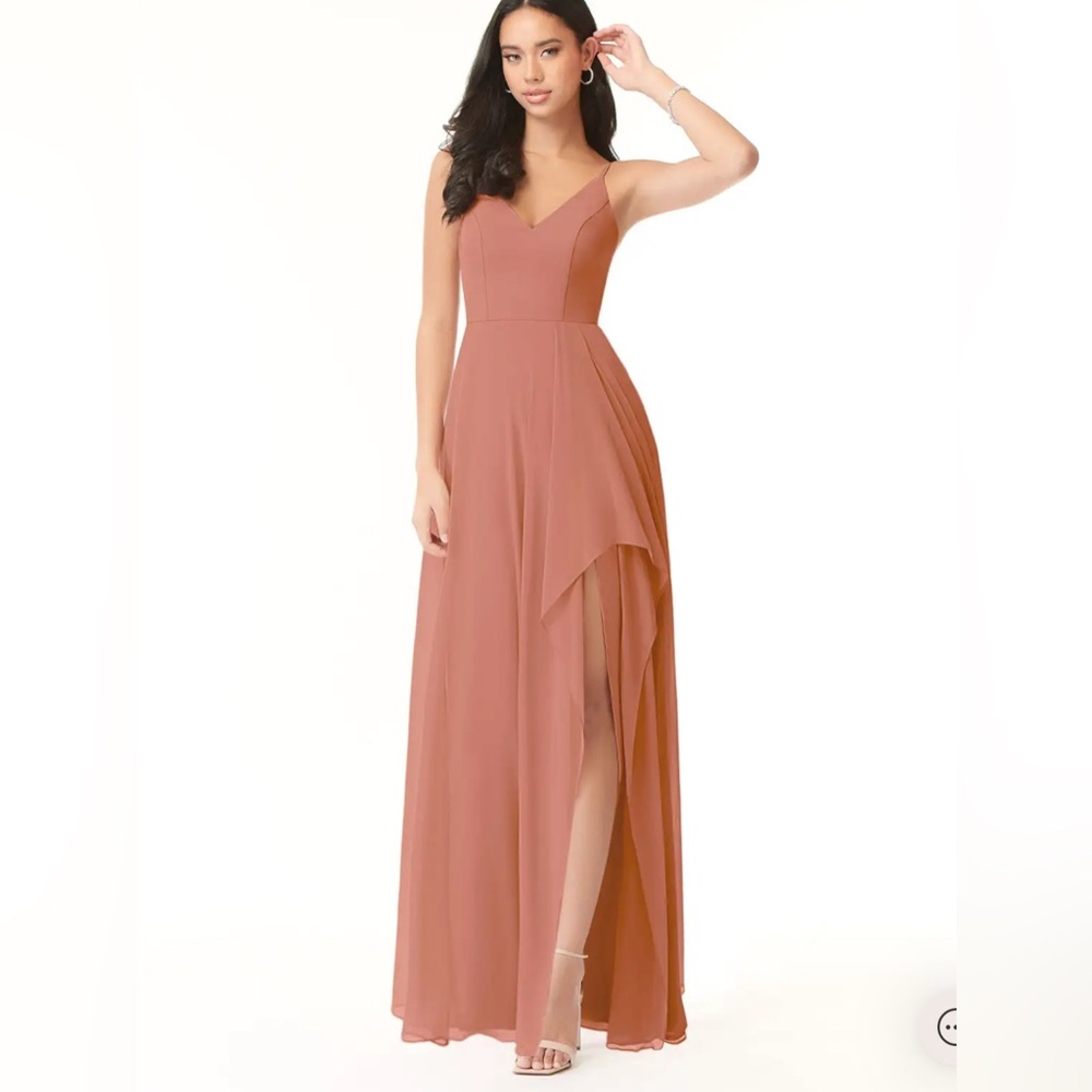 NWT AZAZIE COLLETTE champagne rose chiffon dress maxi gown A-line size 2